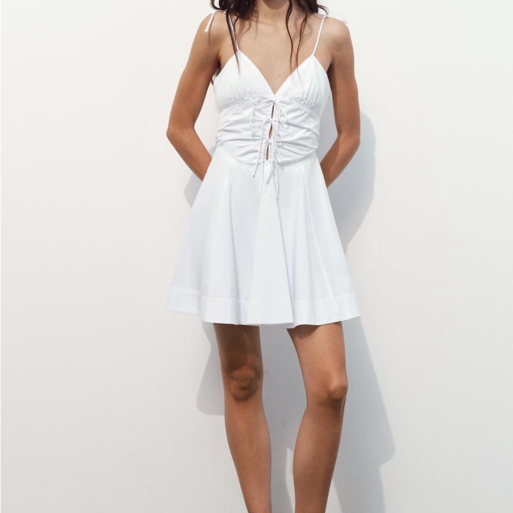 Zara White Ruched Mini Dress